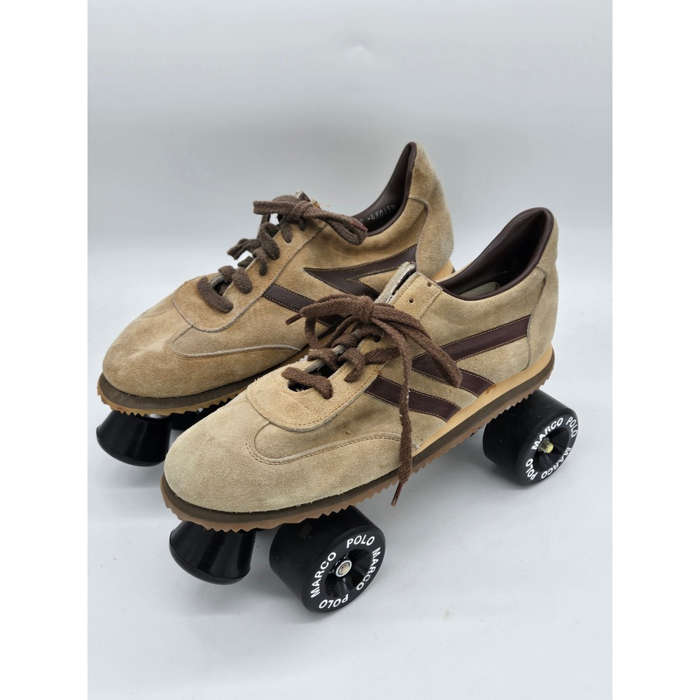 Vintage Marco Polo Roller Skates Tan Suede Brown Quad Skates Mens Size 10